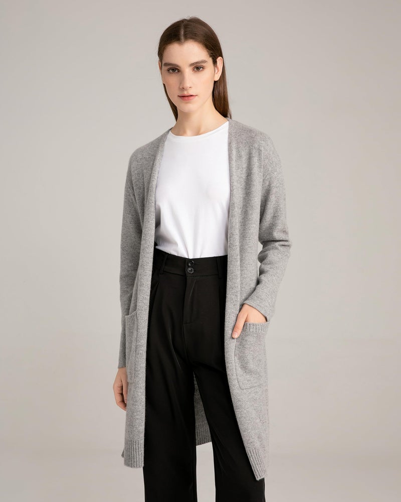 State Cashmere Long Sweater Cardigan Women 100% Pure Cashmere Cardigan with Pockets Cashmere Cardigans for Women (Pale Charcoal, Medium) - Image 2